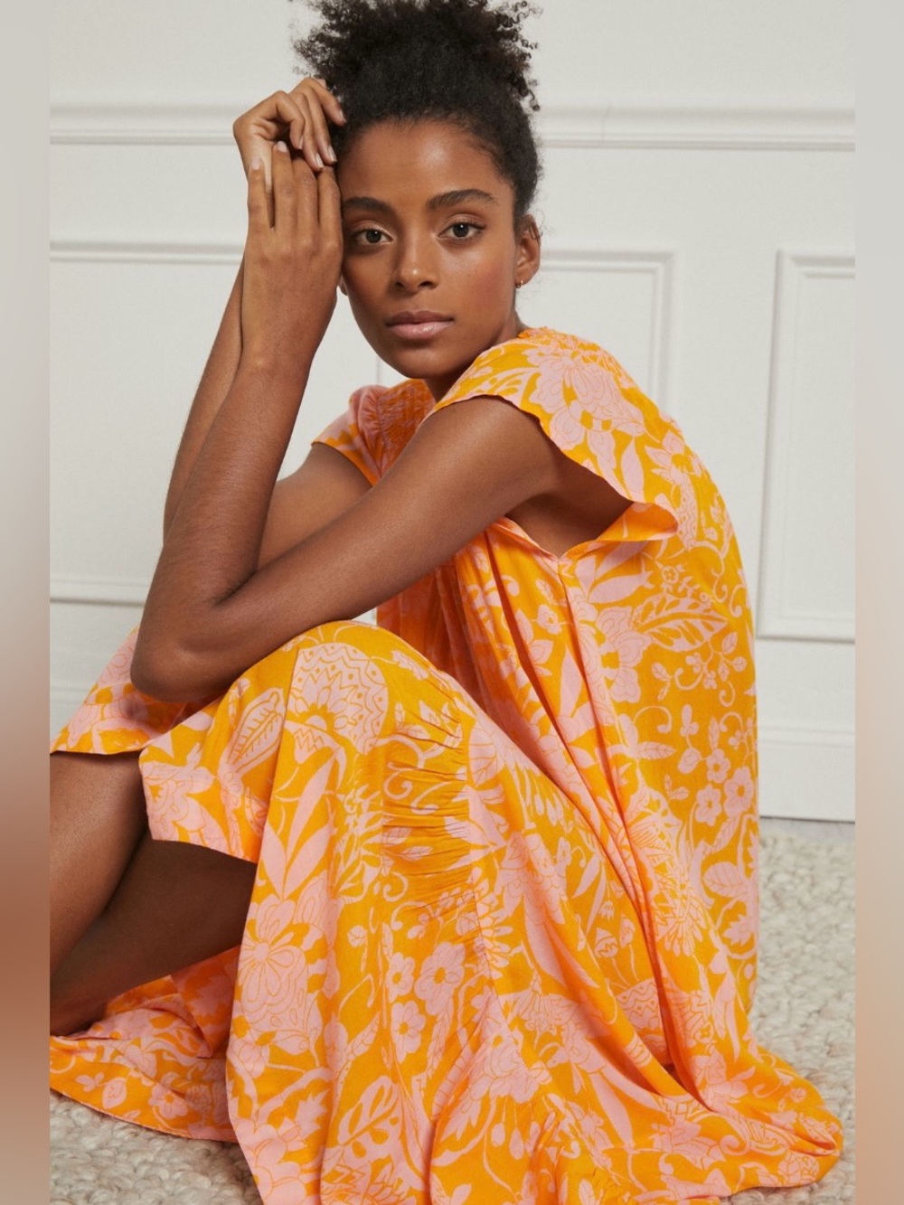 Anthropologie Arielle Sleep Maxi Dress in Orange Pattern